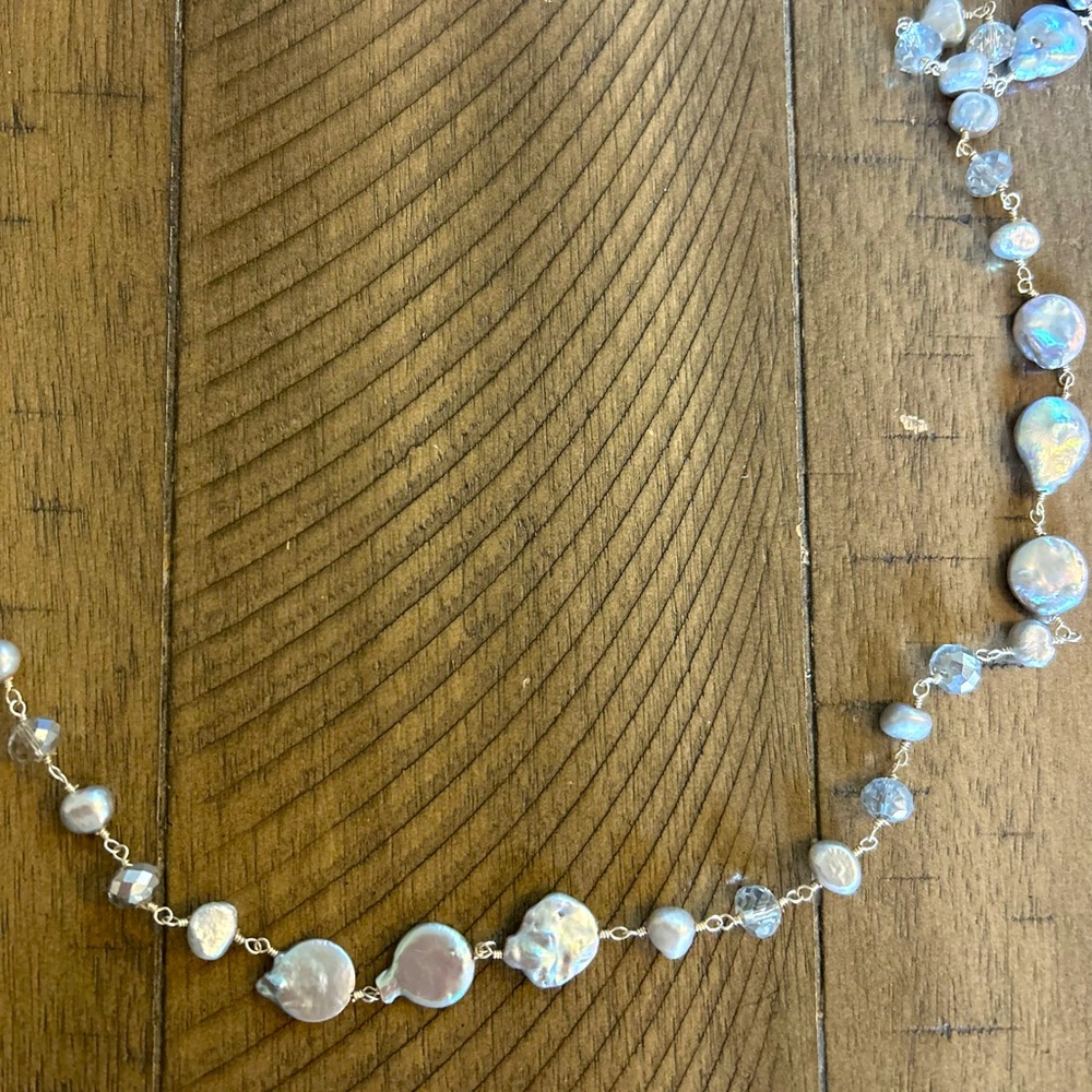 36" COIN SILVER PEARLS AND CRYSTALS NECKLACE; NEW; MSRP $ 90.00; OUT OF BOX